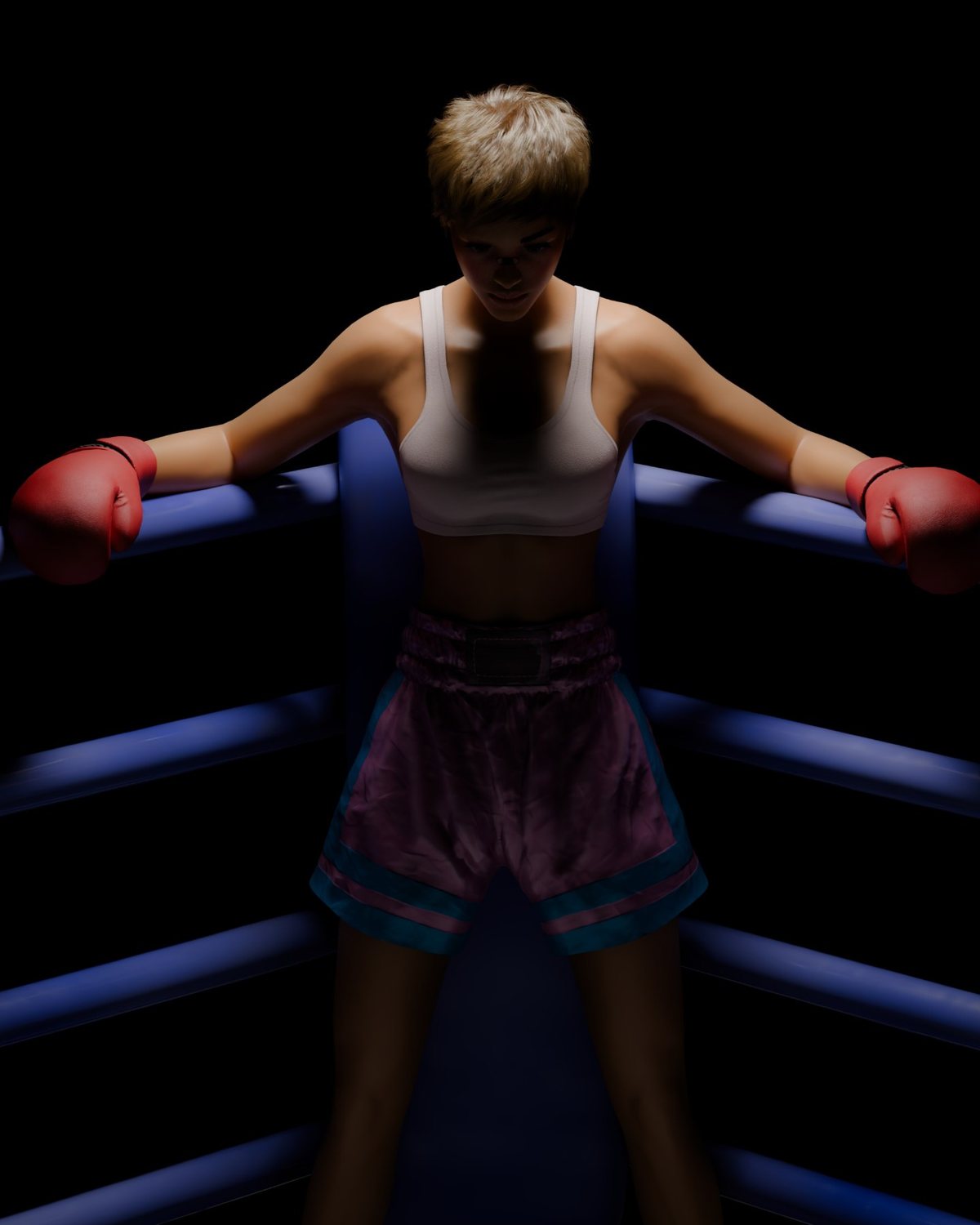 Boxer character standing in a ring corner